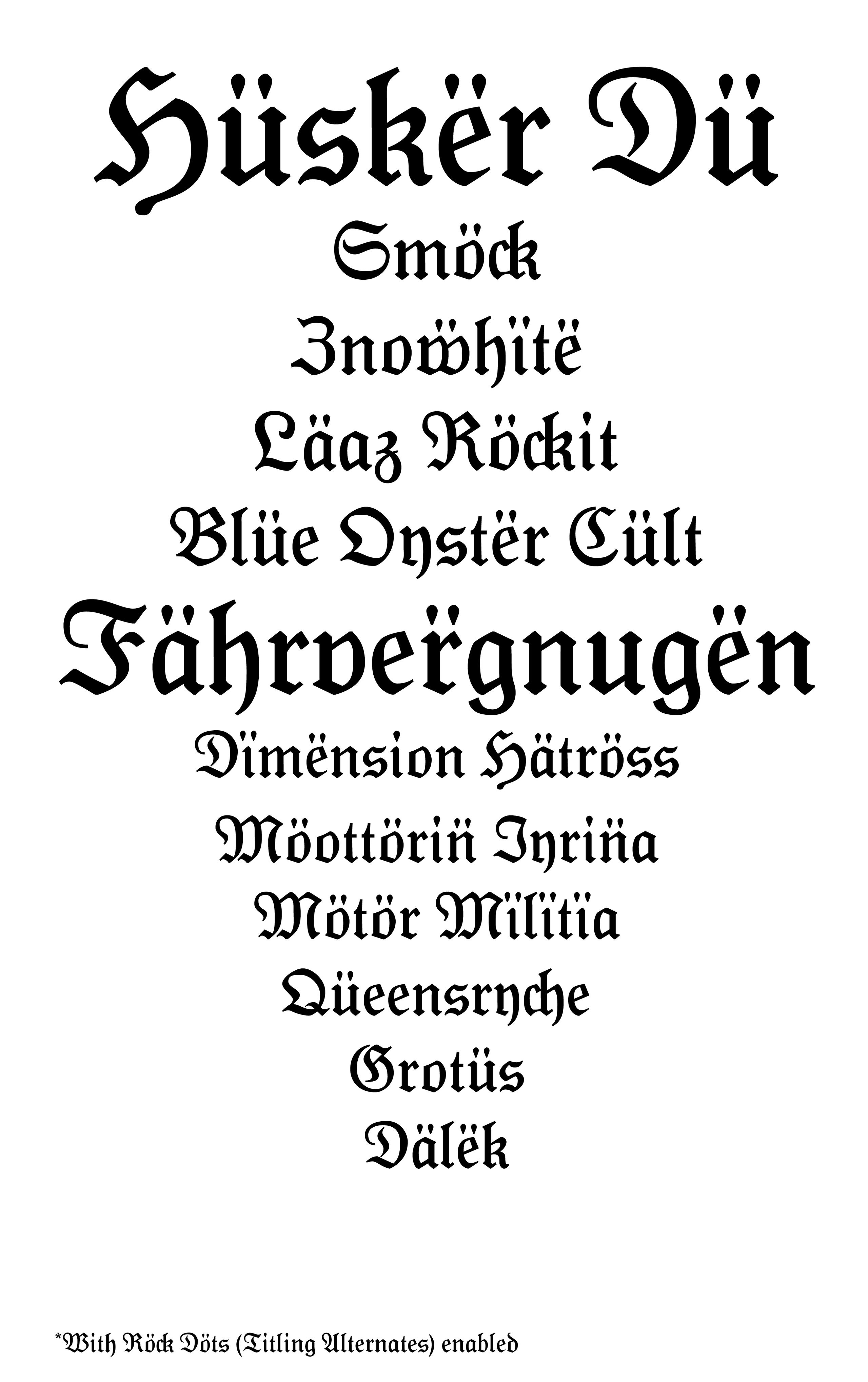 Röck Döts — titling alternate OpenType feature